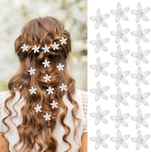 20 Stück Weiße Kleine Blumen Haarspangen,Mini Haarspangen mit weißen Blumen,Mini süße Strass Metall Haarnadeln,Haarschmuck Blumen für Mädchen und Frauen,Hochzeit, Haarschmuck, Kinder,Dekorativ (Weiß)