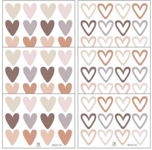 72 Stück Herzen Wandaufkleber, Selbstklebende Wandtattoo, Wandtattoo für das Kinderzimmer, Wandsticker mit Herzen, Boho-Stil-Aufkleber, für Kinderzimmer Babyzimmer