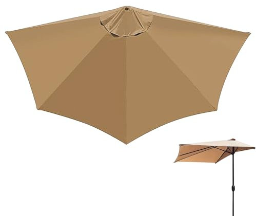 XLSBZ Half Umbrella Replacement Canopy, 5 Arms Patio Garden Half Round Umbrella Replacement Top Cloth Sunshade Cover (Khaki)
