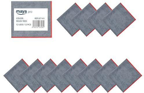Maya Bayeta Fast 270G. Bayeta Multiusos 100% Microfibra. Gran Poder de Absorción. Limpieza Sin Marcas para Cualquier Superficie. Pack de 12 bayetas. (Rojo)