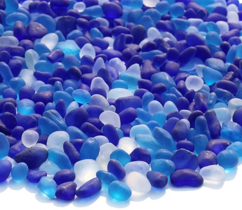 QYGL Sea Glass Stones - 2.9LB/46.4oz Blue Mixed Frosted Glass Pebbles Gemstones - Perfect for Aquarium Rocks, Fish Tank Gravel, Vase Fillers, Seaglass DIY Crafts, and Home Decor