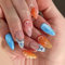 GlamRays Lot de 24 faux ongles courts 3D en forme d'amande, d'été, faux ongles, à coller, en acrylique, pour manucure française