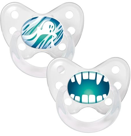 Dentistar Silikon Schnuller 2er-Set - Größe 3 ab 14 Monate - Zahn- & kieferfreundlicher Nuckel mit Dental-Stufe – BPA-frei – Made in Germany - Halloween Dracula & Geist