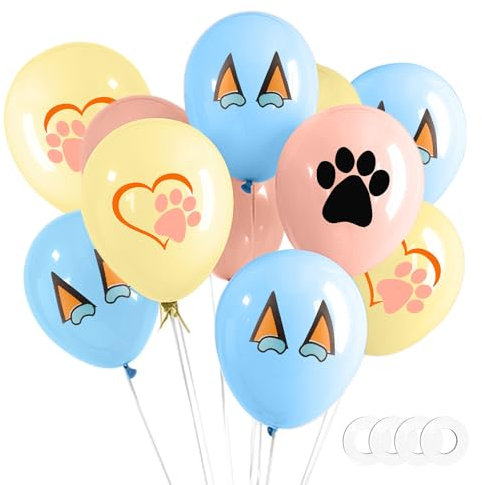 Yiran Blue Dog Paw Luftballons Geburtstags Party Dekorationen, 12 Stück 12 Zoll Blau Gelb Braun Latex Ballons für Kinder Junge Mädchen Blue Dog Paw Thema Deko Geburtstag Party Supplies