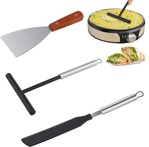AYSYR Crepes Verteiler Set,mit 1 Crepes Wender,1 Pfannkuchenwender und 1 Grillspachtel Edelstahl,Küche Backen Kochen Backwerkzeuge für Zuhause,Spachtel Set für Heimwerkerin