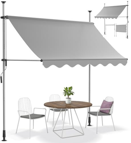 Alpstorm Klemmmarkise 300cm Breit Balkonmarkise mit Handkurbel Sonnenschutz ohne Bohren, UV-beständig & wasserdicht, Höhenverstellbare Markise für Balkon, Terrasse, Garten (Hellgrau‌,300x120cm)
