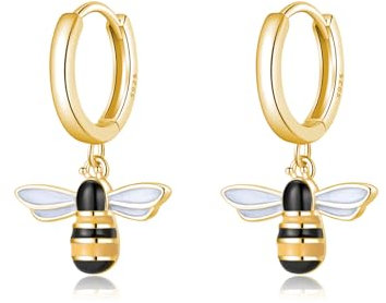 SLUYNZ 925 Sterling Silber Bienen Creolen Ohrringe für Damen Niedliche Biene Huggie Ohrringe Hängend (B-18K Gold)
