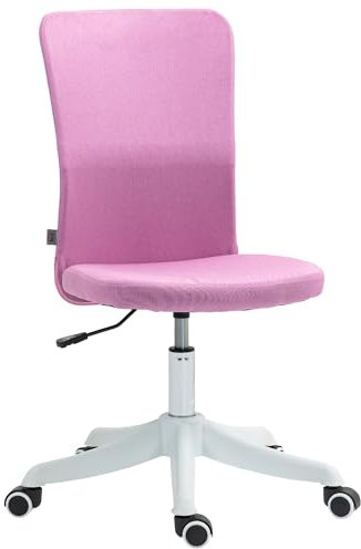 HOMCOM Silla de Escritorio sin Brazos Silla de Oficina Giratoria Tapizado en Lino Sintético con Altura Ajustable para Estudio Dormitorio Tocador Carga 120 kg Rosa