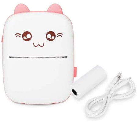 Mini Impresora térmica portátil para móvil con Bluetooth, resolución HD 200 dpi e impresión monocromática. Incluye 1 Rollo de Papel térmico. Color Rosa. Regalo Ideal para niños