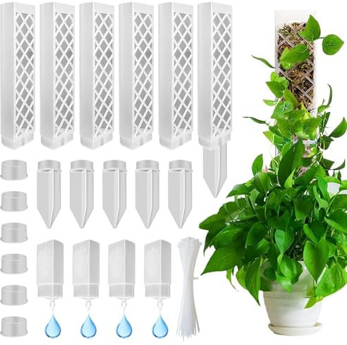 Moss Pole,6 Piezas Tutores para Plantas Trepadoras,Tutor Monstera,6 Tutor Musgo Plastique, 4 Alfileres, 4 Botellas de Goteo, 4 Diafragmas de Reproducción, 100 Bridas,para Hiedra, Monstera, Pothos