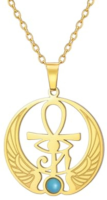 LIKGREAT Ägyptische Halskette Auge des Horus Ankh und Scarabäus Halskette mit Saphirstein Mystisches Schutzamulett Schmuck für Männer und Frauen