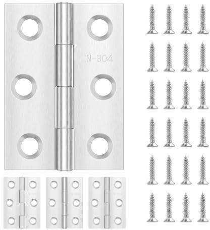 4 Stück Scharniere Klappbar 75mm x 50mm, Edelstahl Tür-Scharnier Scharniere, Industriell, Poliert, Klavierband Scharnier für Türen Fenster Schränke mit 24 Stück Schrauben(Silber)