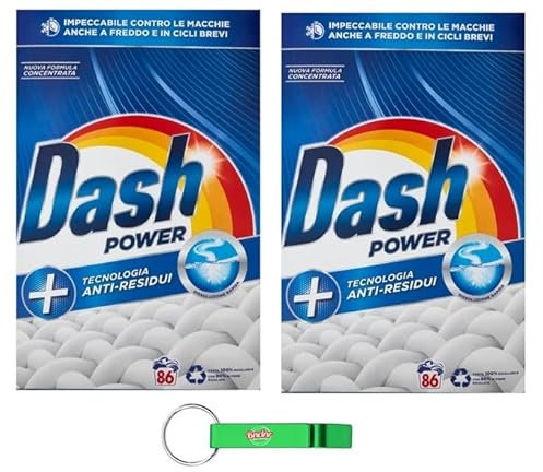 2 x Dash Power Detersivo Lavatrice In Polvere, detersivo in polvere, tecnologia anti-residuo, 86 lavaggi 4300G + portachiavi Beni Culinari
