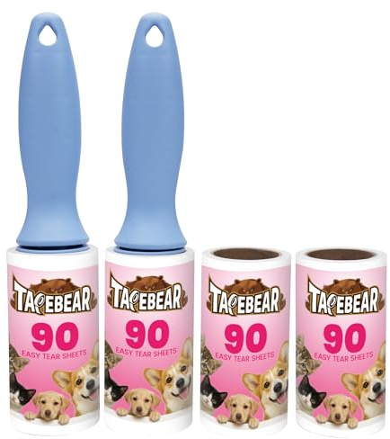 TAPEBEAR Rouleau Adhésif Anti-Poils 360 Feuilles avec 2 Poignées, Rouleau Collant pour Poils d'Animaux et Poussière, Époussetteur pour Chiens et Chats sur Vêtements Canapé Lit Meubles Tapis Siège Auto