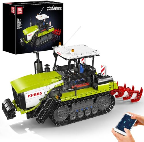 Mould King 17093 Technik Raupenschlepper-Baustein-Modell | APP/2.4G-Dual-Fernsteuerung | Vordere Schaufel Heben/senken, öffnbare Fahrerkabine, Raupenlenkung | MOC Baumaschinen-Bauernhof-Serie