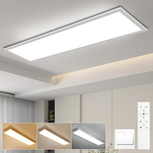 Oraymin LED Panel Deckenleuchte mit Fernbedienung 100x25 CM, 30W 3800LM Deckenlampe Dimmbar, Deckenleuchte Büro mit Speicherfunktion, 3000K - 6500K Warmweiß Kaltweiß Deckenpanel