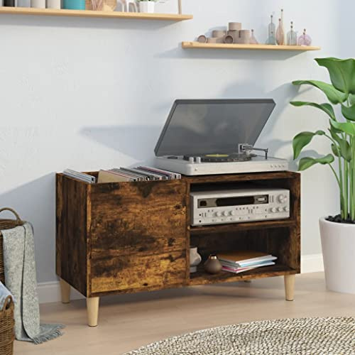 Fangmaliuyin Plattenboard Räuchereiche 84,5×38×48 cm Holz/MDF, Lowboard mit Stauraum für LPs, Sideboard Wohnzimmer/Büro