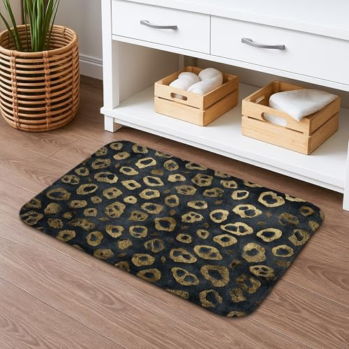Badematte mit Leopardenmuster, schnell trocknend, stilvolles Tiermuster, saugfähig, rutschfest, ganzjährig, Flanell, waschbar, Badteppiche für Badezimmer, WC, WC, dekorativ, 50,8 x 81,3 cm