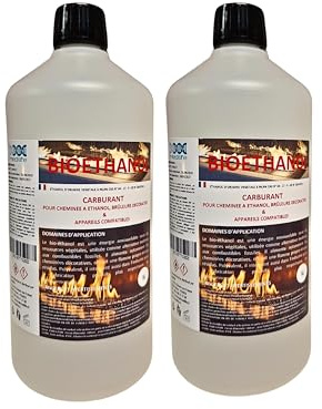 Bioethanol 1 l x 2 – ökologischer Premium-Brennstoff für Kamin, Öfen aus Edelstahl – saubere Flamme, ohne Geruch und Rauch – pflanzliche Ressourcen – hohe Leistung & Sicherheit (1L x 2)
