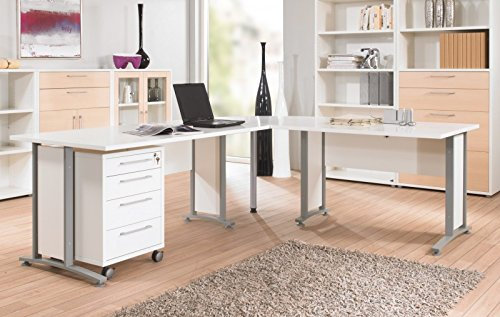 Froschkönig24 Prima Winkelkombination mit Rollcontainer 200x230cm Eckschreibtisch Weiß