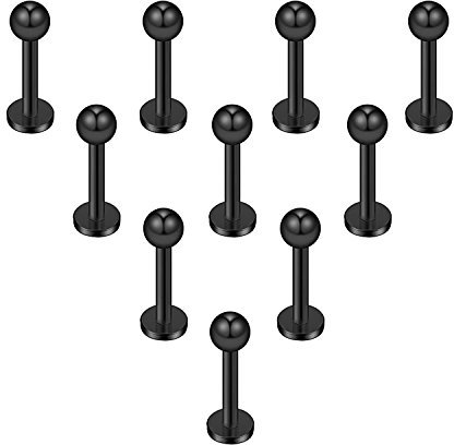 Briana Williams 10stk Chirurgenstahl Lippenpiercing Stecker mit Kugel Ohr Tragus Labret Helix Piercing Schmuck 6mm,8mm,10mm,12mm Stab