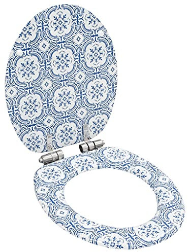 vidaXL Toilettensitz mit Soft Close Deckel Absenkautomatik Porzellan-Design WC Sitz Brille Toilettendeckel Klodeckel Klobrille Toilettenbrille MDF