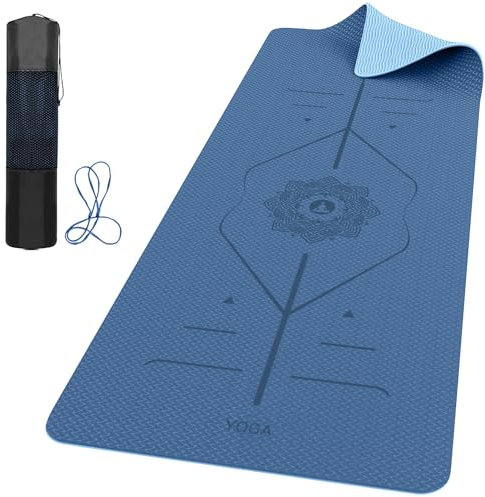 ROMIX Pro Yoga Mat with Alignment Lines 6mm, Non-Slip Ultra Lightweight Sweat Resistant Eco-Friendly Gym Workout Mat with Carry Bag and Strap for Women Men for Pilates Gymnastics