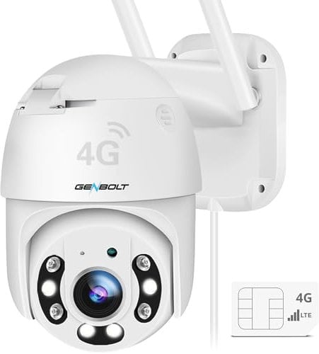 GENBOLT 3G/4G LTE Caméra Surveillance Extérieure avec Carte Sim, PoE PTZ CCTV IP Camera Cellulaire Sans WiFi à Brancher Fillare 24/7 Enregistrement Détection Humaine Vision Nocturne Couleur Suivi Auto