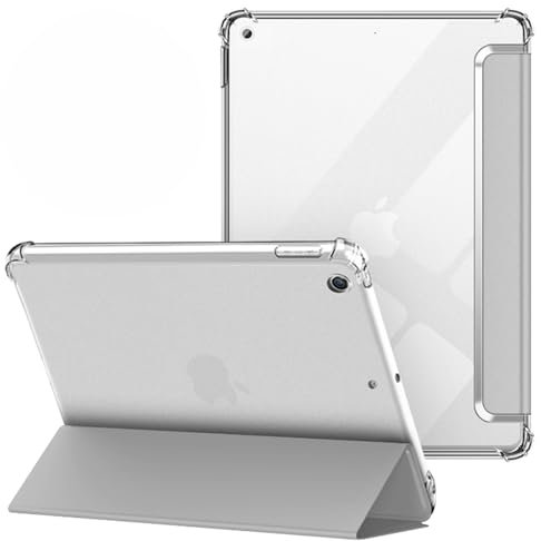 VAGHVEO Custodia per iPad 10,2 Pollici 2021 9a Generazione / 8a Gen 2020/iPad 7a 2019 Cover, Antiurto Flessibile e Trasparente in Gomma TPU Case Sottile Leggera Tri-Fold, Auto Sveglia/Sonno, Grigio