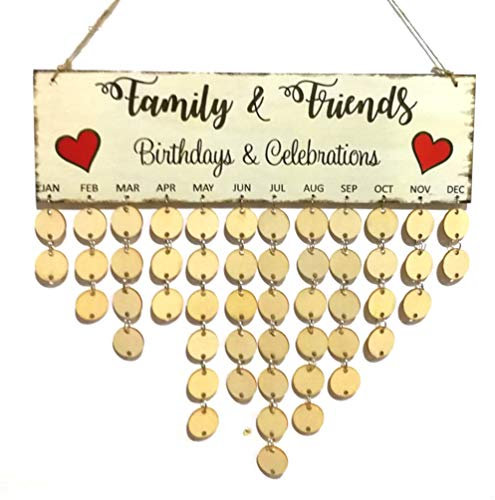 VOSAREA Holz Gedenktafel Familie Freunde Geburtstag Kalender Brett Wandbehang DIY Handwerk Dekor für Familie Mama Papa Home Dekoration