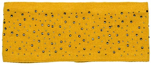 styleBREAKER Damen Stirnband mit Strasssteinen und weichem Fleece-Innenfutter, Feinstrick Haarband, warmes Headband 04026003, Farbe:Curry