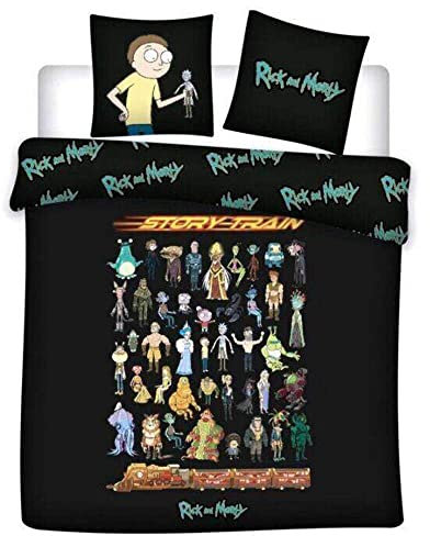 Difuzed S.P.R.L. Parure de lit 2 Personnes Rick & Morty - Housse de Couette 240x220 cm + 2 Taies 65x65 cm, 100% Coton, One Size