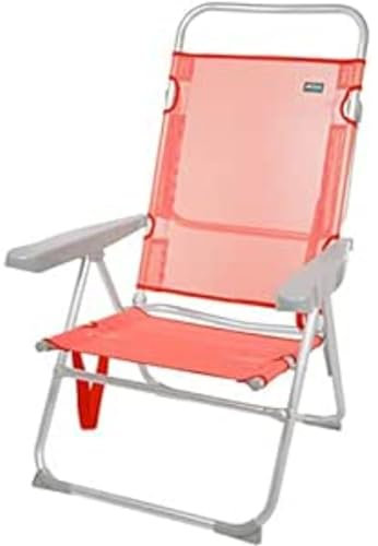 Aktive 62630 - Silla plegable playa, medidas 48x57x99 cm, color coral, reclinable, 5 posiciones, alta, altura asiento 30 cm, asa de transporte, ligera