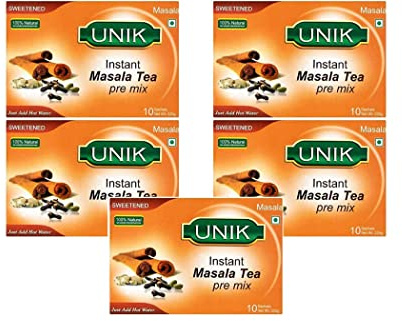 Unik Masala Tea Sweet 220g (Pack of 5) - Instant Pre-Mix Powder - Sweetened Version