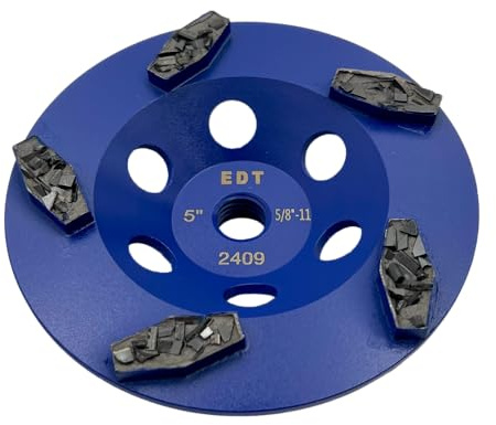 12,7 cm (5 Zoll) zerkleinerte PKD-Schleifscheibe zum Entfernen von Betonbeschichtungen | 5 zerkleinerte PCD-Segmente, Schleifen und Entfernen von Farbe, Epoxid und anderen Beschichtungen. 1,6 cm - 11 Gewindedorn