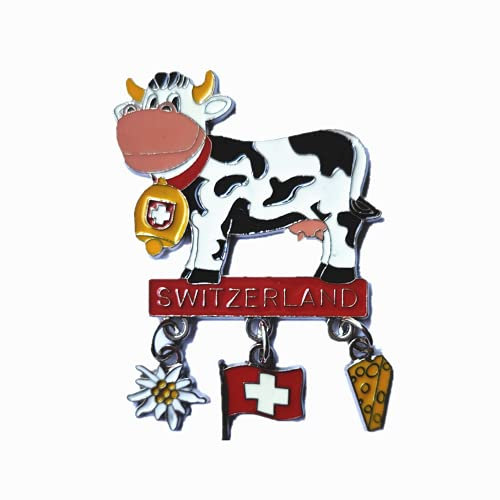 Kühlschrankmagnet mit Kuh-Anhänger, Schweiz, Souvenir, Geschenk, aus Metall