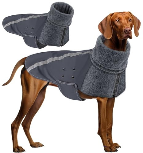 SlowTon Wintermantel für Hunde, Warmes Futter aus Polar Fleece Außenjacke für Hunde mit Rollkragenschal Reflexstreifen Einstellbar Wasserdicht Winddicht Welpenweste Weiches Haustier (L, Grau)