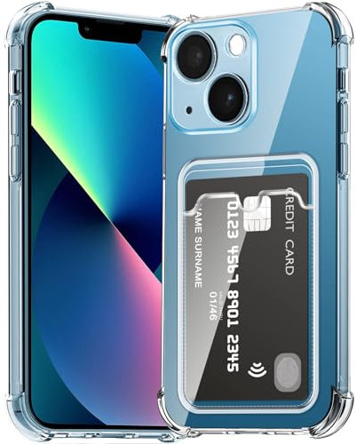 ÁRBOLORO Hülle für iPhone 13 mit Kartenfäch Transparent Silikon TPU Handyhülle Ultra Dünn Weiche Stoßfest Flexibel Handy Tasche Bumper Case für iPhone 13