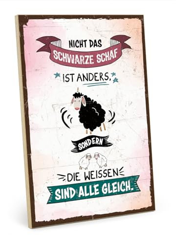 TypeStoff Holzschild mit Spruch – schwarzes Schaf – im Vintage-Look mit Zitat als Geschenk und Dekoration zum Thema Anders und Besonders - HS-01075