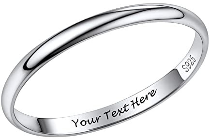 PROSILVER Silber 925 personalisierte Verlobungsring Trauring für Herren Damen 2mm glänzender Fingerring Minimalist Ehering Hochzeitsring Antragsring Memoirering Größe 54