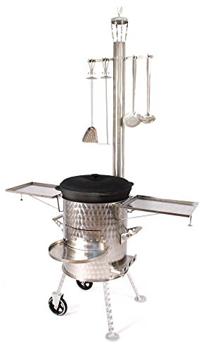 Generisch Holzofen Premium Klassik Gulaschkanone Außenküche Campingofen Utschag Uchag Uchak Utschak Schmortopf Gusseisenkessel Syton (Grösse (XL) mit 22L Kessel)