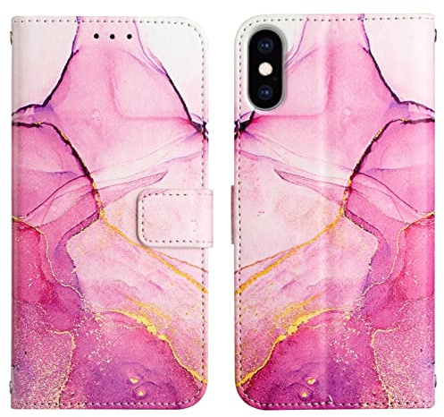 LEMAXELERS iPhone XS/iPhone X Hülle,iPhone XS Handyhülle Glitzer Marmor für Mädchen Flip Case PU Leder Cover Magnet Schutzhülle Handytasche für iPhone XS,YB2 Marble Pink Zi