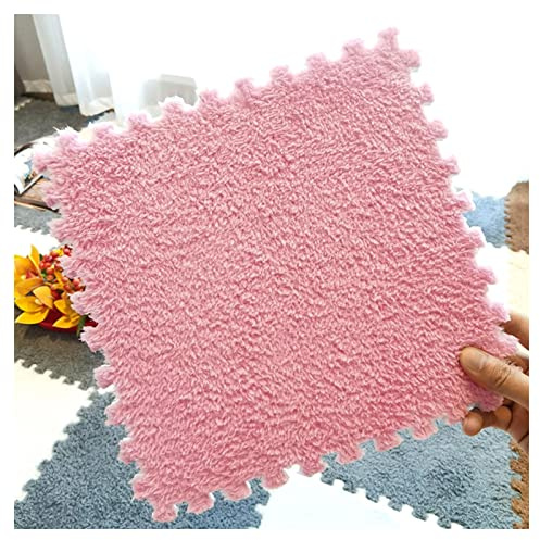 10Pcs Interlocking Foam Mats,12 X 12 EVA Foam Interlocking Carpet Tiles,Square Plush Carpet Area Rug for Playmat Play Room,Pink