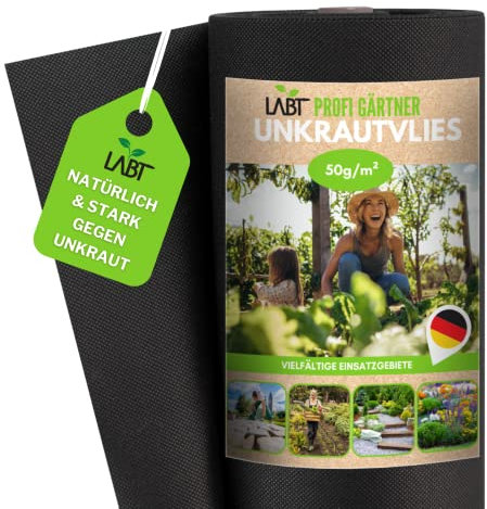 LABT® 160m² Profi Unkrautvlies I Wasserdurchlässiges Gartenvlies gegen Unkraut 50g/m²I Reißfeste, Umweltfreundliche Unkrautfolie mit Hoher UV - Beständigkeit für Garten und Beet [100 x 1,6m I Rolle]