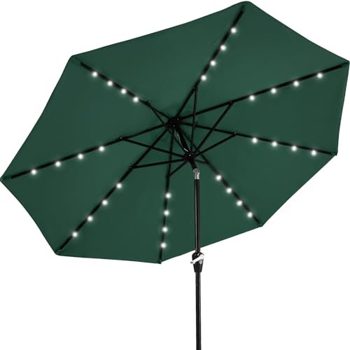 MASTERCANOPY Parasol de terrasse avec 32 lampes LED solaires - 8 baleines (2,3 m, vert forêt)