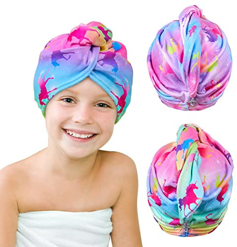 Beinou Mikrofaser Handtuch Haare, 2 Stück Turban Handtuch mit Knopf Haarturban Schnelltrocknend Towel Lange Haare für Frauen Kinder