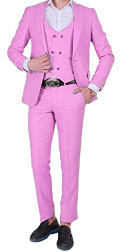 Abiti da uomo e blazer 3 pezzi smoking da uomo slim fit abiti da sposa smoking, rosa, 48