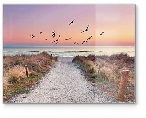 DEQORI Schneidebrett aus Glas | groß 40x30 cm | Motiv Strandaufgang zur Ostsee | Design Schneideplatte für Küche | Frühstücksbrett antibakteriell & rutschfest | Glasplatte & Servierplatte