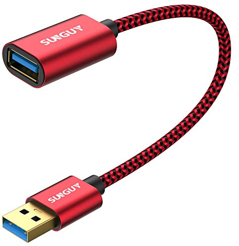 SUNGUY USB 3.0 Verlängerung Kabel 0.3m Verlängerungskabel 5Gbps Superschnelle USB A Stecker auf A Buchse Verlängerung für Kartenlesegerät,Tastatur, Drucker, Scanner, Kamera usw-Rot