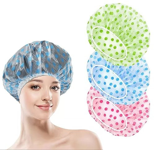 iJiGui Bonnet De Douche, 3 Pièces Bonnets de Bain Réutilisables, Bonnet de Douche Femme Impermeable avec des Bandes Élastiques pour Filles Douche Spa Maquillage Salon (Bleu Vert Rouge)